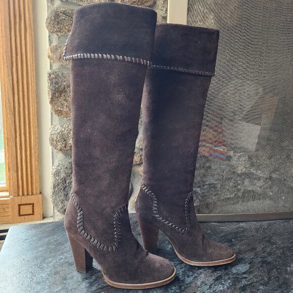 Michael Kors Luxurious Neptune Suede Chocolate Brown Knee High Boots Size 6.5M - Picture 13 of 16